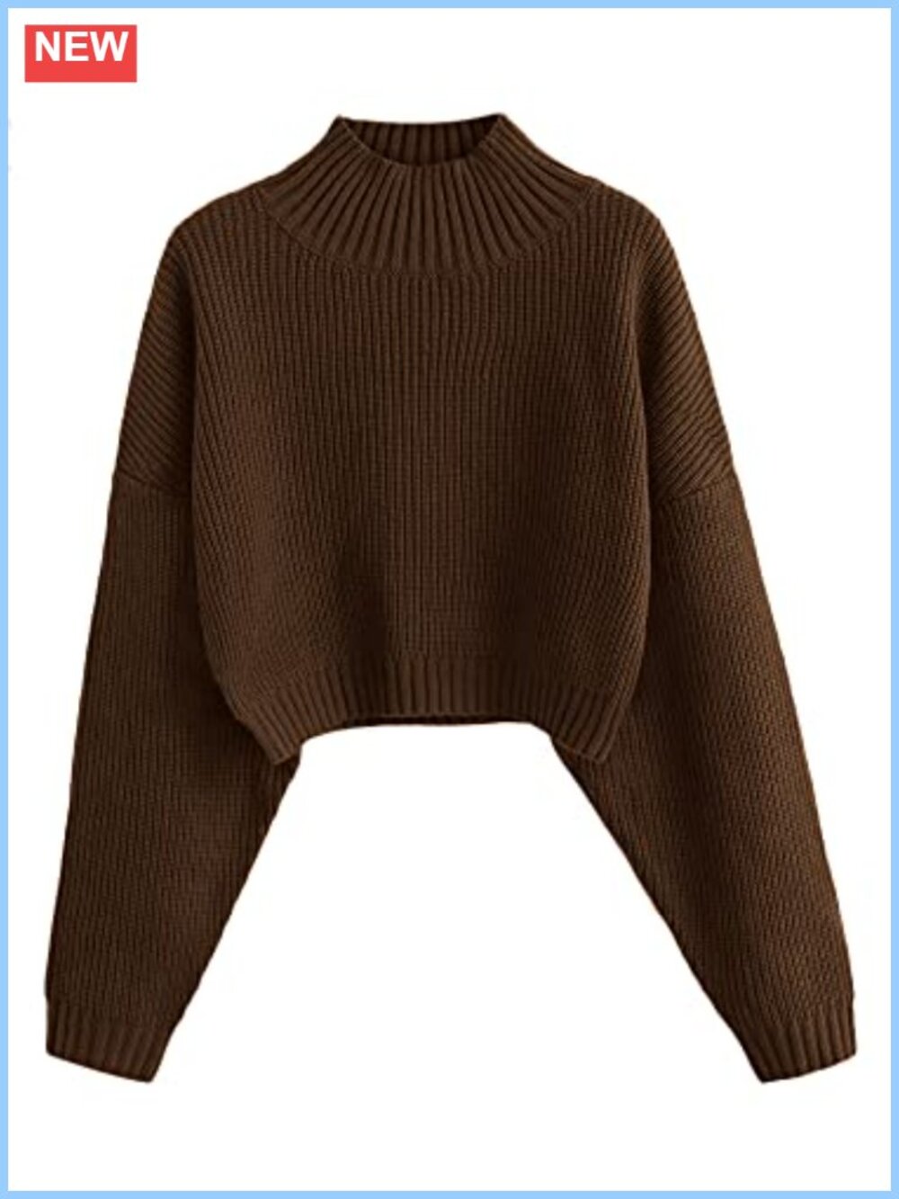 Cropped Turtleneck Sweater Lantern Sleeve Ribbed Knit Pullover